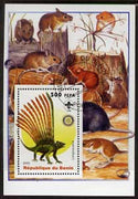 Benin 2005 Dinosaurs #07 - Longisquama perf m/sheet with Scout & Rotary Logos, background shows various Rodents fine cto used