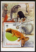 Benin 2005 Dinosaurs #08 - Robertia perf m/sheet with Scout & Rotary Logos, background shows Squirrels, etc fine cto used