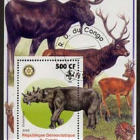 Congo 2005 Dinosaurs #03 - Eobasileus perf m/sheet with Scout & Rotary Logos, background shows various Deer fine cto used
