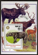 Congo 2005 Dinosaurs #03 - Eobasileus perf m/sheet with Scout & Rotary Logos, background shows various Deer fine cto used