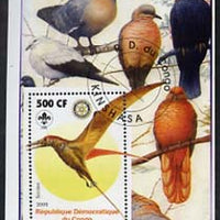 Congo 2005 Dinosaurs #08 - Sordes perf m/sheet with Scout & Rotary Logos, background shows various Pigeons fine cto used