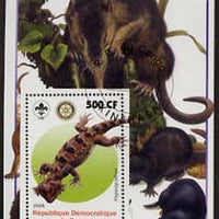 Congo 2005 Dinosaurs #09 - Hypsognathus perf m/sheet with Scout & Rotary Logos, background shows Moles etc fine cto used