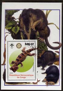 Congo 2005 Dinosaurs #09 - Hypsognathus perf m/sheet with Scout & Rotary Logos, background shows Moles etc fine cto used