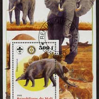 Mali 2005 Dinosaurs #01 - Stegosaurus perf m/sheet with Scout & Rotary Logos, background shows Elephants fine cto used