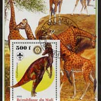 Mali 2005 Dinosaurs #03 - Corythosaurus perf m/sheet with Scout & Rotary Logos, background shows Giraffes fine cto used