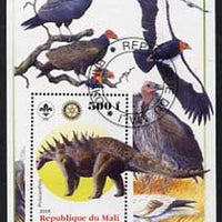Mali 2005 Dinosaurs #04 - Polacanthus perf m/sheet with Scout & Rotary Logos, background shows various Birds fine cto used