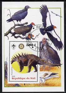 Mali 2005 Dinosaurs #04 - Polacanthus perf m/sheet with Scout & Rotary Logos, background shows various Birds fine cto used
