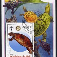 Mali 2005 Dinosaurs #05 - Meiolonia perf m/sheet with Scout & Rotary Logos, background shows various Turtles fine cto used