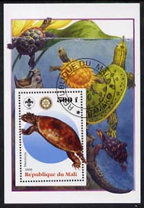Mali 2005 Dinosaurs #05 - Meiolonia perf m/sheet with Scout & Rotary Logos, background shows various Turtles fine cto used