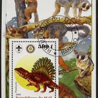 Mali 2005 Dinosaurs #08 - Platyhystix perf m/sheet with Scout & Rotary Logos, background shows various Lemurs fine cto used