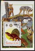 Mali 2005 Dinosaurs #08 - Platyhystix perf m/sheet with Scout & Rotary Logos, background shows various Lemurs fine cto used