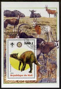 Mali 2005 Dinosaurs #09 - Saurolophus perf m/sheet with Scout & Rotary Logos, background shows various Antelope fine cto used