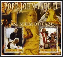Liberia 2005 Pope John Paull II in Memoriam #01 perf sheetlet containing 2 values fine cto used