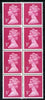 Great Britain 1971-96 Machin 3p bright magenta,unmounted mint block of 8 (2 x 4) with blind perf every horiz row due to a broken perf pin