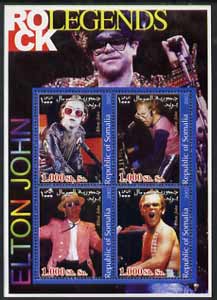 Somalia 2002 Rock Legends - Elton John perf sheetlet containing set of 4 values unmounted mint