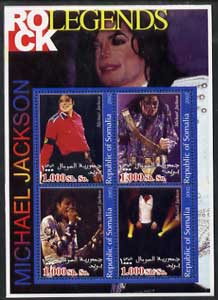 Somalia 2002 Rock Legends - Michael Jackson perf sheetlet containing set of 4 values unmounted mint