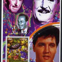 Congo 2001 75th Birthday of Mickey Mouse perf s/sheet #01 showing Alice in Wonderland with Elvis & Walt Disney in background, unmounted mint