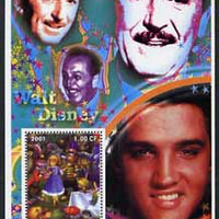 Congo 2001 75th Birthday of Mickey Mouse perf s/sheet #04 showing Alice in Wonderland with Elvis & Walt Disney in background, unmounted mint