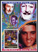 Congo 2001 75th Birthday of Mickey Mouse perf s/sheet #04 showing Alice in Wonderland with Elvis & Walt Disney in background, unmounted mint