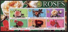 Somalia 2002 Roses #1 perf sheetlet containing six values each with Rotary Logo, unmounted mint