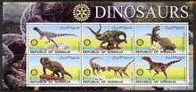 Somalia 2002 Dinosaurs perf sheetlet #1 containing six values each with Rotary Logo, unmounted mint