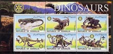 Somalia 2002 Dinosaurs perf sheetlet #3 containing six values each with Rotary Logo, unmounted mint