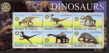 Somalia 2002 Dinosaurs perf sheetlet #4 containing six values each with Rotary Logo, unmounted mint
