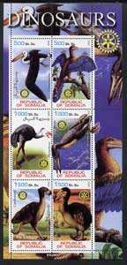 Somalia 2002 Dinosaurs (Birds) perf sheetlet #5 containing six values each with Rotary Logo, unmounted mint