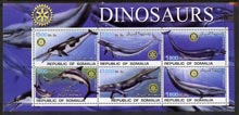 Somalia 2002 Dinosaurs (Marine Animals) perf sheetlet #5 containing six values each with Rotary Logo, unmounted mint