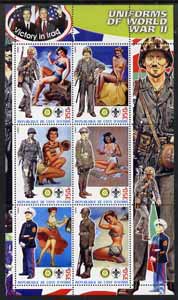 Ivory Coast 2003 Uniforms of World war II perf sheetlet #3 (with pin-ups, Scout and Rotary logos) unmounted mint