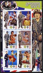 Ivory Coast 2003 Uniforms of World war II imperf sheetlet #3 (with pin-ups, Scout and Rotary logos) unmounted mint