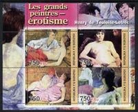 Burundi 2004 Nude paintings - Toulouse-Lautrec perf sheetlet containing set of 4 values unmounted mint