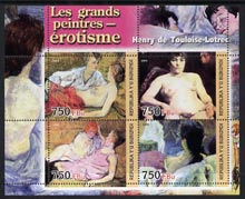 Burundi 2004 Nude paintings - Toulouse-Lautrec perf sheetlet containing set of 4 values unmounted mint