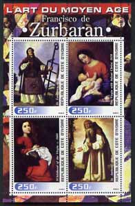 Ivory Coast 2003 Art of the Modern Age - Paintings by Francisco de Zurbaran perf sheetlet containing 4 values unmounted mint