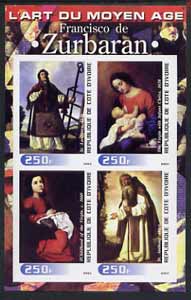 Ivory Coast 2003 Art of the Modern Age - Paintings by Francisco de Zurbaran imperf sheetlet containing 4 values unmounted mint