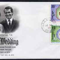 Antigua 1973 Royal Wedding set of 2 opt'd for 'Honeymoon Visit' (SG 373-74) on illustrated cover with first day cancel