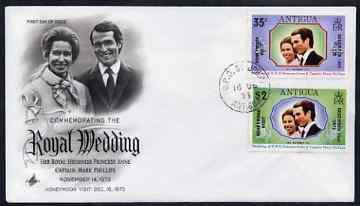 Antigua 1973 Royal Wedding set of 2 opt'd for 'Honeymoon Visit' (SG 373-74) on illustrated cover with first day cancel