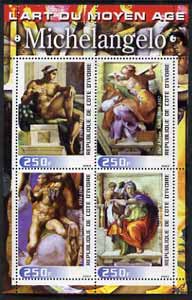 Ivory Coast 2003 Art of the Modern Age - Paintings by Michelangelo perf sheetlet containing 4 values unmounted mint