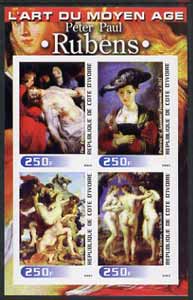 Ivory Coast 2003 Art of the Modern Age - Paintings by Peter Paul Rubens imperf sheetlet containing 4 values unmounted mint