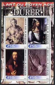 Ivory Coast 2003 Art of the Modern Age - Paintings by Albrecht Durer perf sheetlet containing 4 values unmounted mint