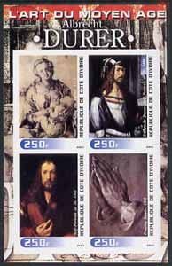 Ivory Coast 2003 Art of the Modern Age - Paintings by Albrecht Durer imperf sheetlet containing 4 values unmounted mint