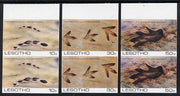 Lesotho 1984 Prehistoric Footprints (2nd series) set of 3 in unmounted mint imperf pairs* (SG 596-8)