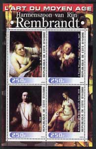 Ivory Coast 2003 Art of the Modern Age - Paintings by Rembrandt perf sheetlet containing 4 values unmounted mint
