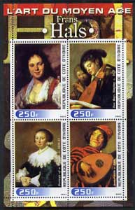 Ivory Coast 2003 Art of the Modern Age - Paintings by Frans Hals perf sheetlet containing 4 values unmounted mint