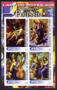 Ivory Coast 2003 Art of the Modern Age - Paintings by Nicolas Poussin imperf sheetlet containing 4 values unmounted mint