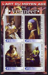 Ivory Coast 2003 Art of the Modern Age - Paintings by Jan Vermeer perf sheetlet containing 4 values unmounted mint