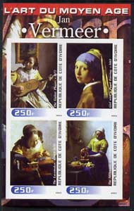 Ivory Coast 2003 Art of the Modern Age - Paintings by Jan Vermeer imperf sheetlet containing 4 values unmounted mint
