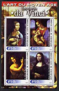 Ivory Coast 2003 Art of the Modern Age - Paintings by Leonardo da Vinci perf sheetlet containing 4 values unmounted mint