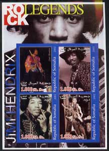 Somalia 2002 Rock Legends - Jimi Hendrix imperf sheetlet containing set of 4 values unmounted mint