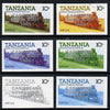 Tanzania 1985 Locomotive 3107 10s value (SG 431) unmounted mint imperf set of 6 progressive colour proofs each with 'Caribbean Royal Visit 1985' opt in silver*